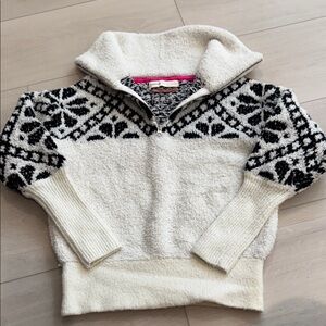 Anthropologie Pilcro Cozy Black and White Patterned Women's Sherpa Sweater SZ XS